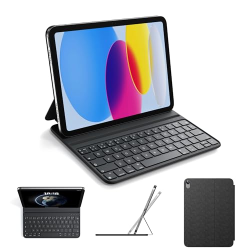 HOU Teclado iPad 10 Generación 2022/11 Generación A16 2025, Magnético Funda, Dos Ángulos de Apoyo, Ergonómico, Español Ñ Teclado, Piel Sintética, Esbelto, Negro
