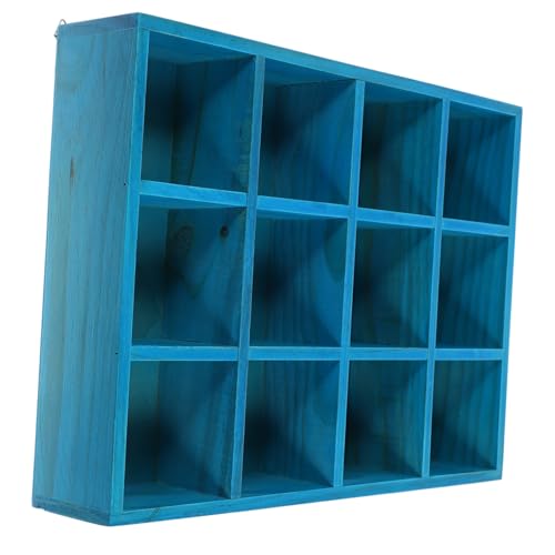 FUNOMOCYA 地中海ブルー木製コンパートメント壁掛け収納棚 耐久性安定設計 デスクトップディスプレイラック フィギュアスタンド兼用 コレク