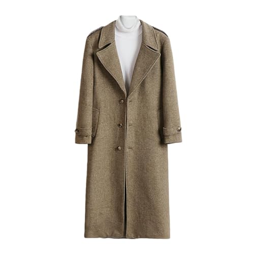 Gabardina larga de lana gruesa para hombre confección premium de invierno caqui