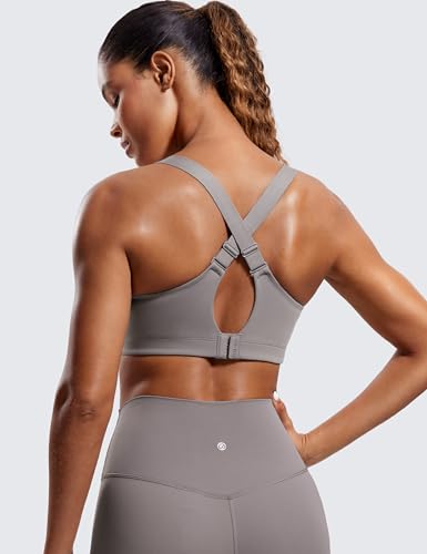 Image of CRZ YOGA Zip Front Cross Back Sports Bras | Molded Cups, Medium to high Support, Training, Adjustable Convertible Straps, Hook and Eye, for Women