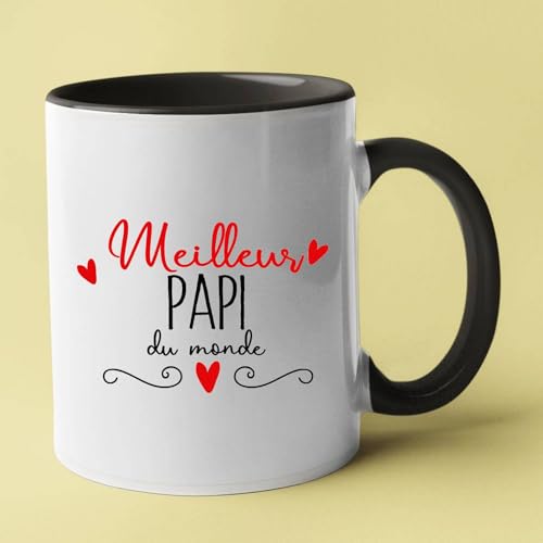 Taza personalizada 'Mejor Papi del Mundo', taza de cerámica con mensaje francés, blanco y negro