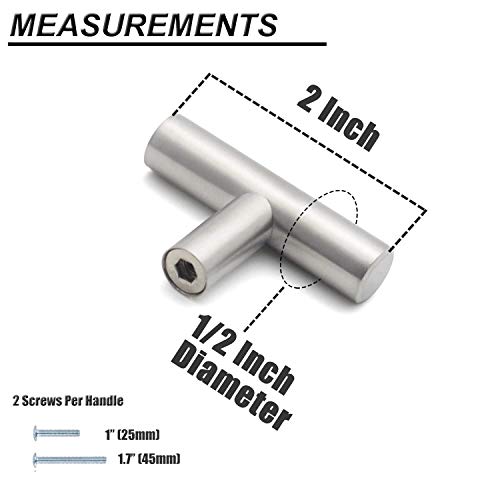 Probrico 15 Pack Brushed Nickel Kitchen Drawer Knobs Single Hole, Stainless Steel T Bar Cabinet Pulls Dresser Handles, 2 Inch (50Mm) Length #TOP3