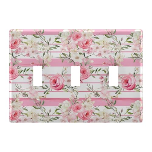 Light Switch Cover Pink Rose Flower Wall Plates for Electrical Outlets 3 Gang 202a8744