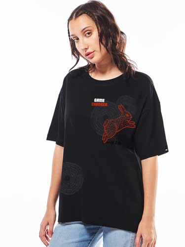 Image of Bewakoof Women's Being Cute is My Super Power Graphic Print 100% Cotton T-Shirt- Oversized Fit, Round Neck, Half Sleeve