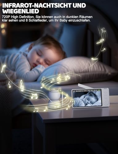 BURNNOVE Babyphone mit Kamera ohne WLAN, 5 Zoll IPS 720P, 3500mAh Akku – Ansicht 5