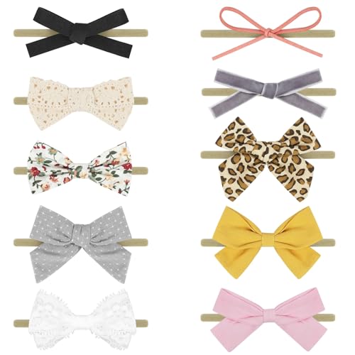 DiULi Diademas Bebé Niña, Pack de 10 Diademas Elástica de Bebé Recién, Cintas con Lazo para el Pelo Niñas Pequeñas, Diadema Accesorios para el Pelo, Regalo Ideal para Bebés y Niños Pequeños, Estilo A