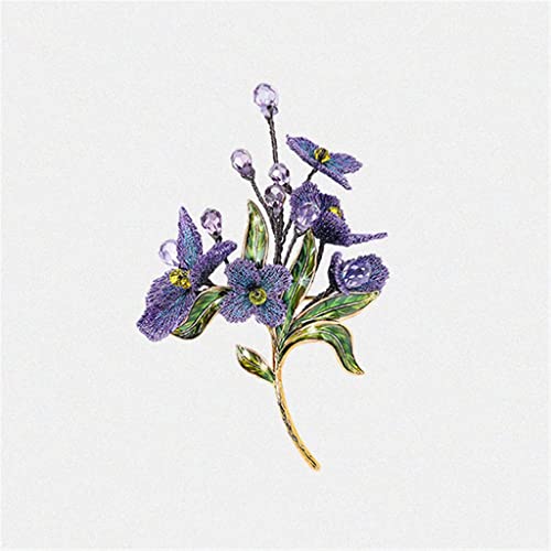 Broche en fil d'or pour femme avec broderie de fleurs et feuille en émail