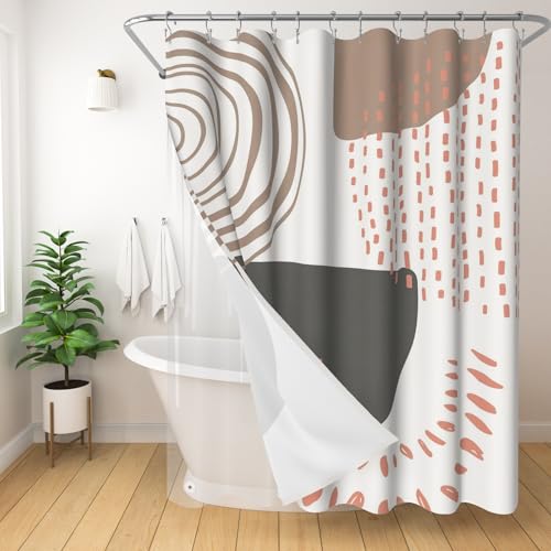 GKLEASG 3 in 1 Shower Curtain Set, Boho Mid Century Modern, Beige