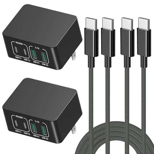 40W USB C Charger Block, Costyle 2 Pack 4-Ports QC&PD 3.0 Flat USB C Wall Charger Plug with 6FT Type C Cable,Multiport Fast Charging Brick Power Adapter for iPhone 15 15 Pro Max 15 Plus iPad Samsung