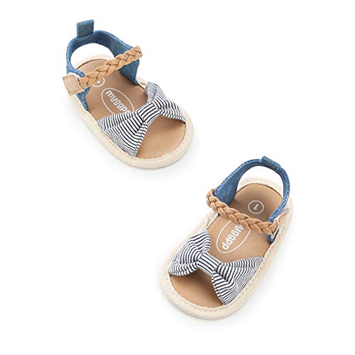 Cokate Baby Toddler Boy Girls Bow Knot Sandals First Walker Shoes (White And Blue Stripes), Foot Length-12.5Cm=4 7/8In 12-18Months #TOP4