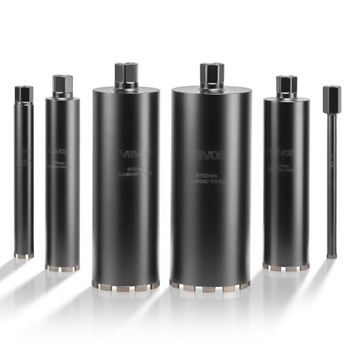 VEVOR Core Drill Bit 6 Pieces 1/2/3/4/5/6 inch Diameter 14 inch Drilling Depth 1-1/4 in-7 Internal Thread High-Precision Welding Wet Diamond Core Bit for Reinforced Concrete Bricks and Masonry