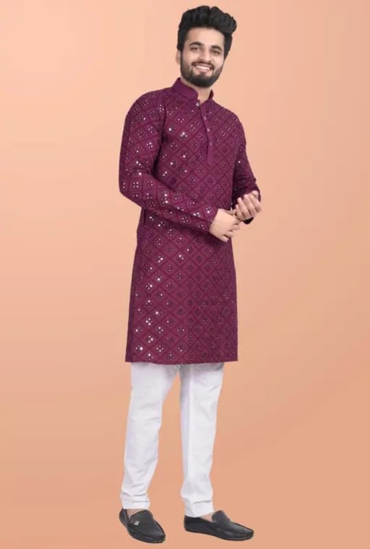 Men Full Sleeve Straight Kurta Cotton Embroidered Daily Ethnic Casual Festive Wedding Ceremony Outfit-image-20