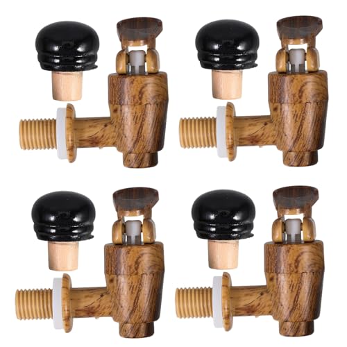 Hohopeti Juego de 8 Accesorios para Barril de Vino y Cerveza 4 Tapones de Corcho Negros y 4 Grifos Textura de Madera Dispensadores Herméticos para Bebidas Repuestos para Grifos de