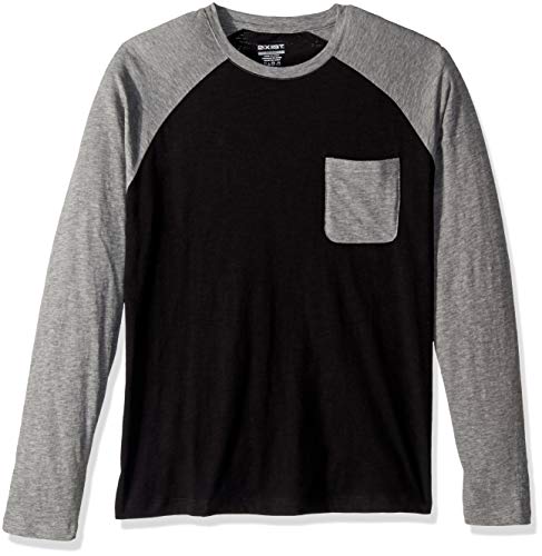 2(X)IST Men's Long Sleeve Baseball Crewneck T-Shirt with Pocket Shirt, Black/Heather Grey, Medium