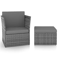 XHNIFBN Chaise de Jardin avec Pouf en Résine Tressée Anthracite, Fauteuil de Terrasse Extérieur et Intérieur a