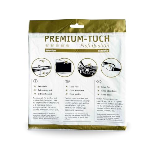 HOTREGA Premium-Tuch Sensitive 40x40 cm | Antistatisches, extra feines & saugstarkes Microfasertuch | Streifenfreies Reinigungstuch & Poliertuch
