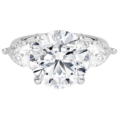 5 CT Round Cut Lab Grown Diamond Luxe Three Stone Engagement Ring For Her