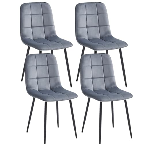 Colenis® - Chaises de Salle à Manger Ela - Lot de 4 - Gris - Velours - Cuisine, Chambre à Coucher, Salon - Pieds en Métal Stable