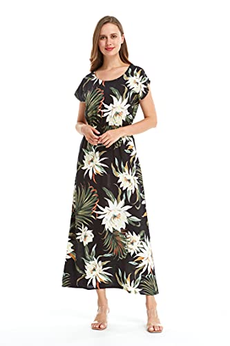 Image of Family Matching Hawaiian Clothes, Wispy Cereus Black | Lightweight 100% rayon • Family matching outfits • Tropical floral print • Beach vacations • Luaus • Cruises • Family photos