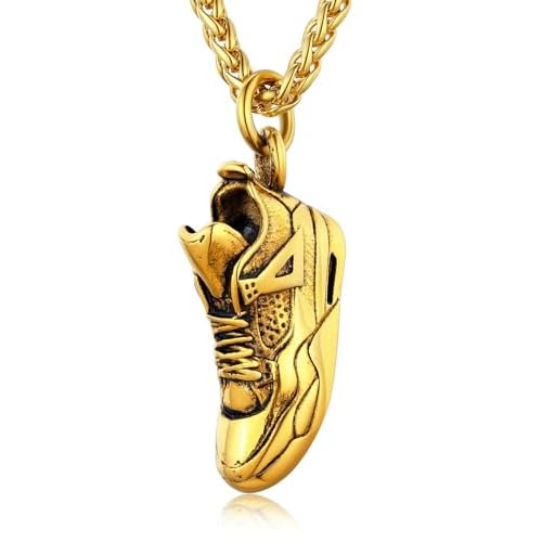 U7 Soccer Necklace for Men Football Baseball Basketball Stainless Steel Chain in Gold Silver Black Color, Shoes Pendant Necklaces for Gym Sport Player