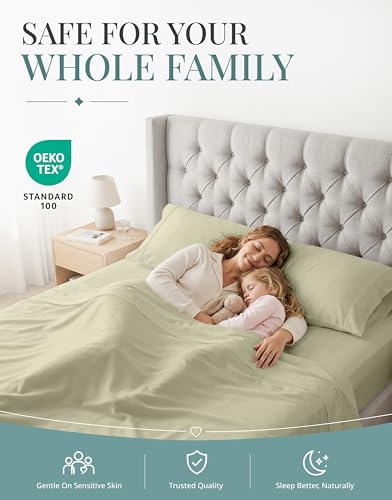 Image of 450TC 100% Cotton Sheet Sets Full Size Bed - Silky Sateen Weave, Linen