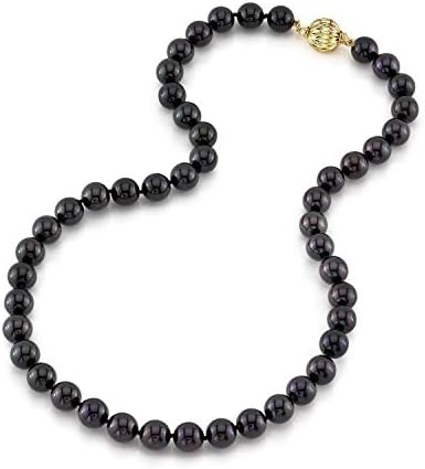 The Pearl Source 5.5-6.0mm Black Akoya Japanese Pearl Necklace for Women - 14k Gold Pearl Strand Necklace | 18in Long Pearl Necklace with Genuine Cultured Pearls