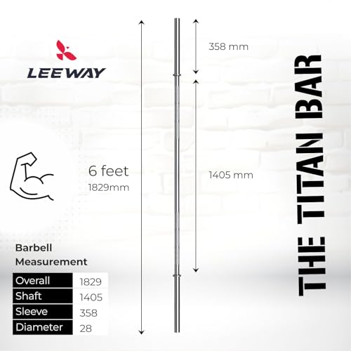 Image of LEEWAY Gym Barbell Rod 6 Feet | 28mm | Solid Steel Chrome Barbells for Plates | Gym Rod with Lock Collars | Weight Lifting Bar for Home Training | Exercise Bar at Home (6 Feet Straight)