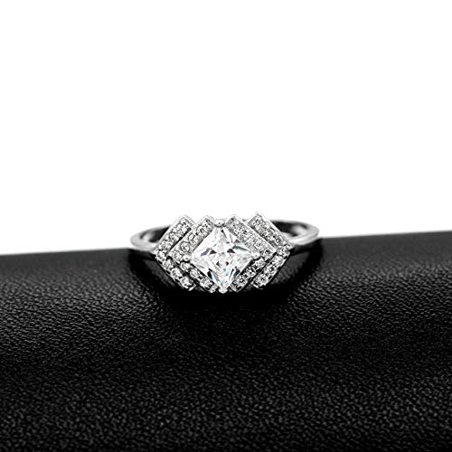 Uloveido Women's Platinum Plated Cubic Zirconia Ring, Simulated Diamond Anniversary Ring for Women WX0153
