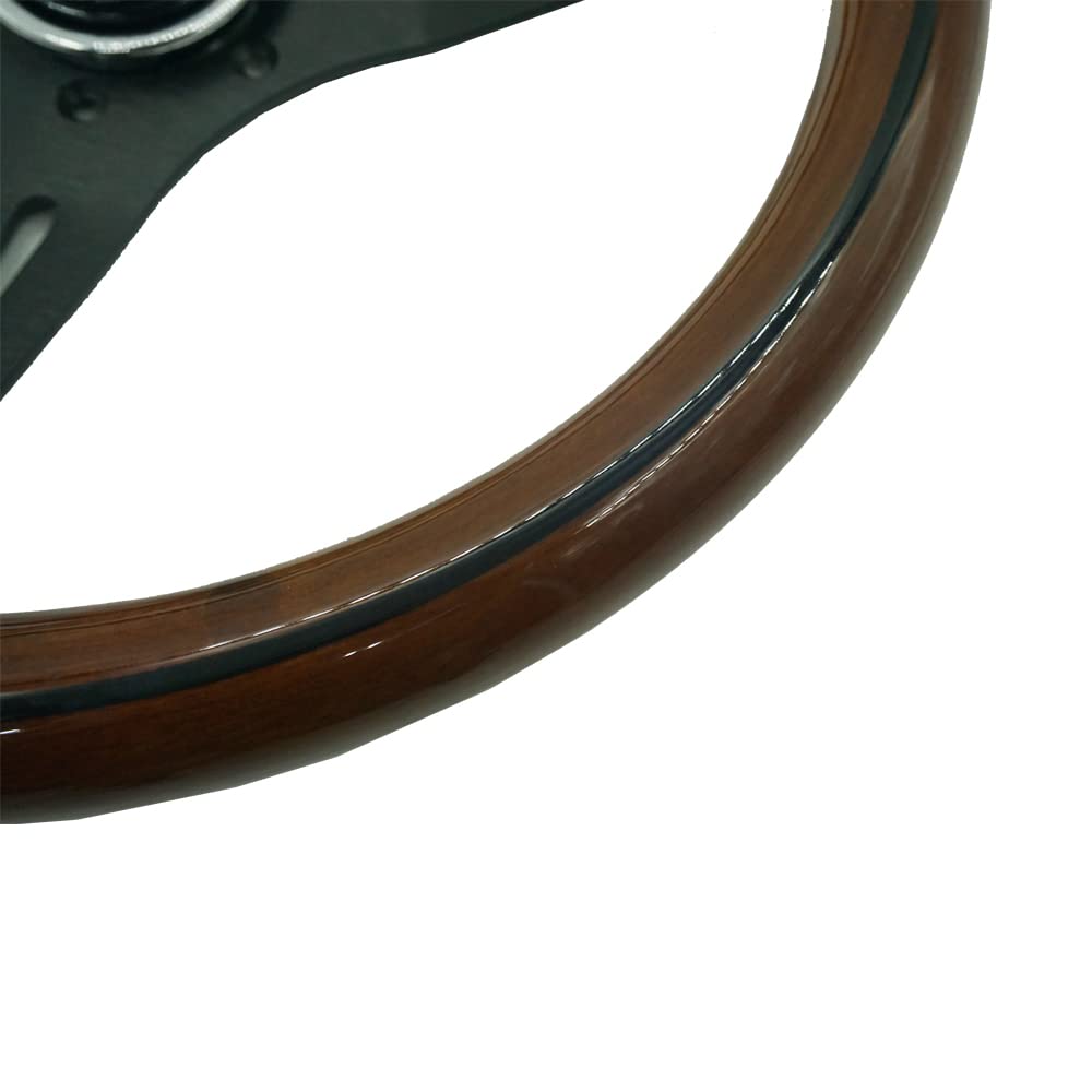 Sportlenkrad 350mm klassisches hölzernes holzkornlenkrad mit schwarzen speichen speiche auto racing lenkrad hupensatz