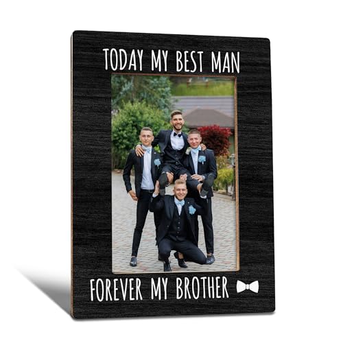 WTOGQ Groomsman Picture Frame, Best Man Gifts from Groom, Groomsman Proposal Gifts Photo Frame 4X6, Today My Best Man Forever My Brother Wooden Photo Picture Frames for Desk Tabletop Decor(Black)