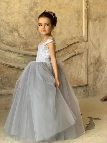 Lace Applique Tulle Flower Girl Dress for Wedding Sleeveless Long Satin Bow Knot V-Back Elegant Formal Dresses2