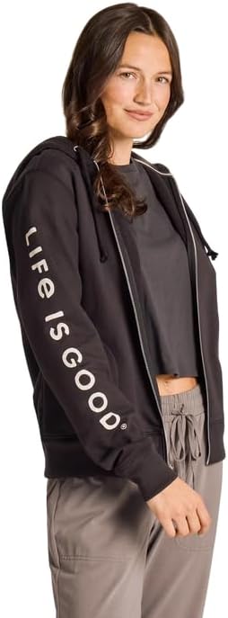 Life is Good. Womens Crafty Wordmark Good Vibes Zip Hoodie, True Black