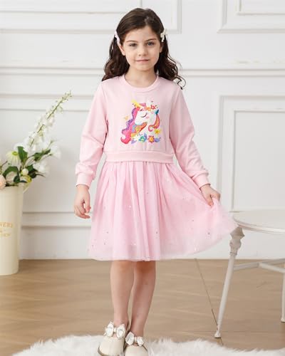Girls Unicorn Dress Long Sleeve Fall Winter Clothes Sequin Skirt Outfits Tutu Tulle Dresses for School Party Size 6-7 Years — view 2