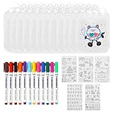 ZHYLUO 12 Baberos blanco, con 12 rotuladores textiles de colores y 3 plantillas...