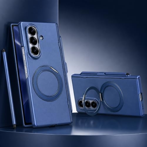 Image of amazon basics Armor Case for Samsung Galaxy Z Fold 8 Ultra with 360 Rotating Ring Stand, Built-in Screen Protector, Hinge Protection, and Included Stylus Pen (Matte Blue)