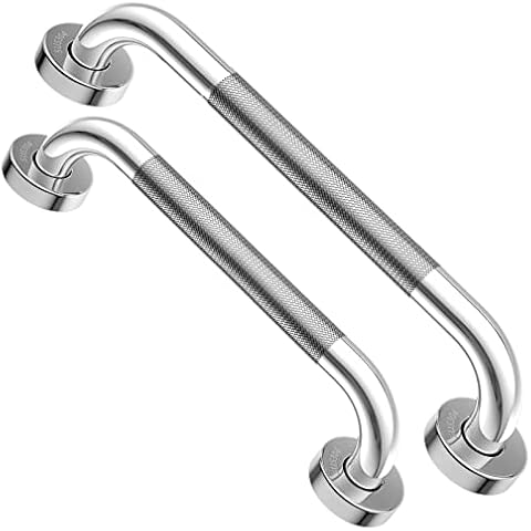 12 & 16 Inch Anti-Slip Shower Grab Bar, iMomwee Chrome Bathroom Grab Bar Handle with Textured Grip, Shower Balance Bar, Safety Hand Rail Support, Handicap Elderly Senior Assist Bath Handle Cover