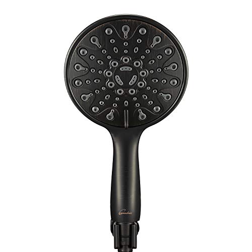Couradric Handheld Shower Head, 6" Oil-Rubbed Bronze Face 6 Spray Setting Shower Head with High Pressure, Brass Swivel Ball Mount and Extra Long Flexible Stainless Steel Hose
