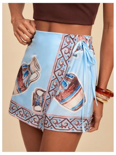 Image of SweatyRocks Women's Boho Mini Skirts Floral Shorts Tie Side Wrap Skorts