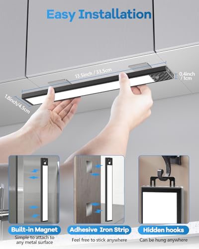 HIBOITEC 65 LED Motion Sensor Lights Indoor 3 Color Temps, 2 Packs Dimmable Under Cabinet Lighting, 2500mAh Rechargeable Wireless Closet Lights Night Light for Drawers, Wardrobe, Stair, Kitchen - Thumbnail 6