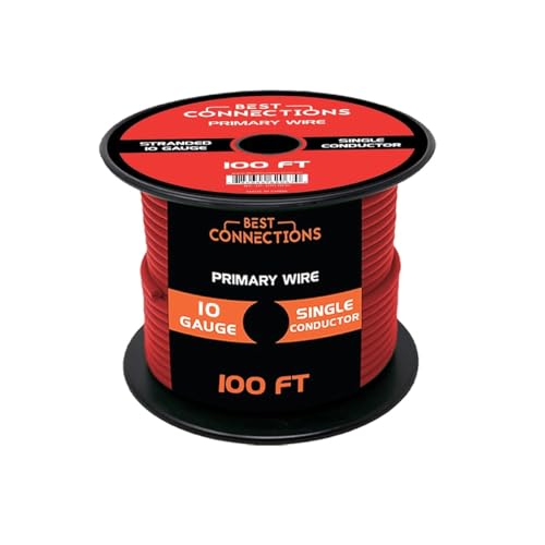 BEST CONNECTIONS 10-Gauge Automotive Primary Wire | Ideal for Car Audio, Automotive, and Trailer | Durable Primary/Remote, Power/Ground Electrical Wiring | 100 Feet