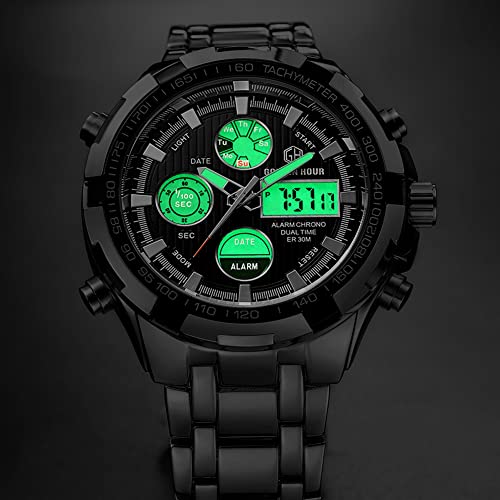 image for GOLDEN HOUR Luxury Stainless Steel Analog Digital Watches for Men Male