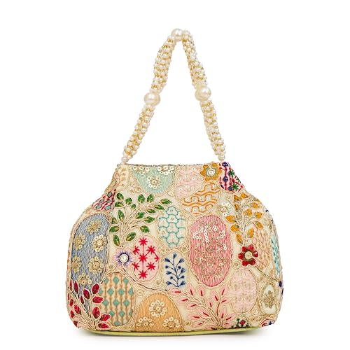 Image of Opulent Pearl Potli Bag, Bridal Wedding Handbag, Designer Beaded Clutch for Women, Festive Ethnic Purse