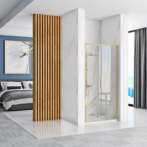 Rea PORTE DE DOUCHE COULISSANTE RAPID SLIDE GOLD BRUSH 120 Verre trempé de sécurité transparent 6 mm (Doré)