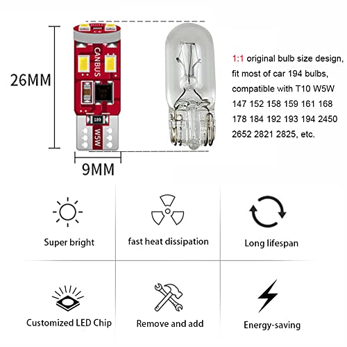 Gjtianxk 194 168 2825 W5W T10 Led Car Light Bulb Canbus Error Free Non-Polarity For Car License Plate Dome Map Courtesy Door Lights (Warm White, Pack Of 2) #TOP4