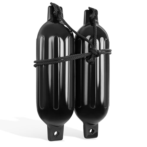 BISupply Boat Bumpers for Docking - Boat Fenders Black 2 Pack 22.8 x 7.8in Buoys with 2 Fender Lines and 12in Inflator by BISupply - Used condition - US$34.84