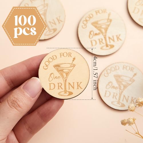 Image of Marsui 100 Pcs Wooden Drink Tokens Bulk for Wedding Personalised Drink Tickets Poker Chips for Guest Wedding Favours Beverage Birthday Parties Bar Table Decoration Supplies (Cocktail Cup Pattern)
