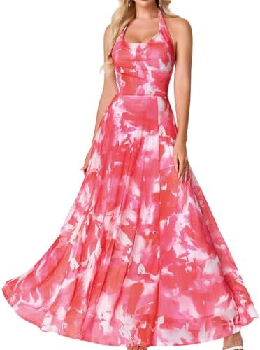 Women’s Summer Floral Wedding Guest Maxi Dress Spring Halter Cowl...