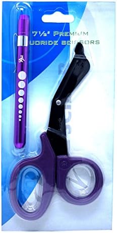 Heavy Duty Reusable Penlight + Fluoride Coated Nurse Doctor Medical Paramedic Trauma Shears Scissors 7.25" (A2ZSCILAB) (PURPLE FLUORIDE COATED)