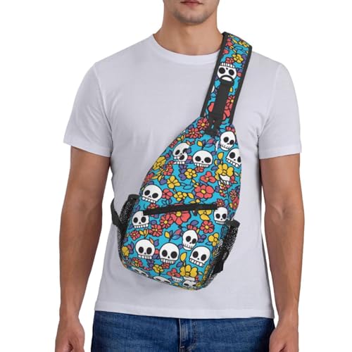Crossbody Bags For Women Men Skull Flower Blue Sling Backpack Chest Shoulder Bag Gym Cycling Travel Hiking Daypack2