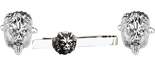 D&L Menswear Rhodium Plated Lion Head Tie Bar And Cufflinks Gift Set #TOP3